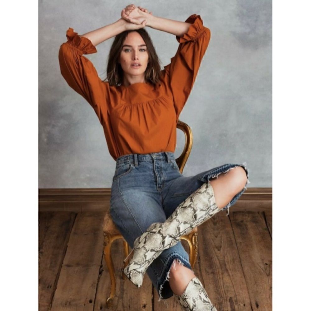NEW Orange Puff Sleeve Blouse
